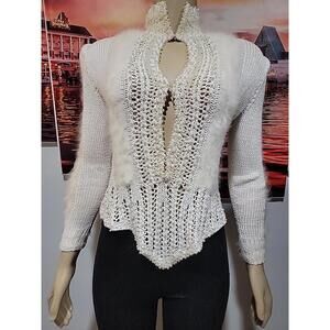 Stunning Caron Callahan, Artsy Sweater jacket M Knit & Beaded Faux Pearls #1